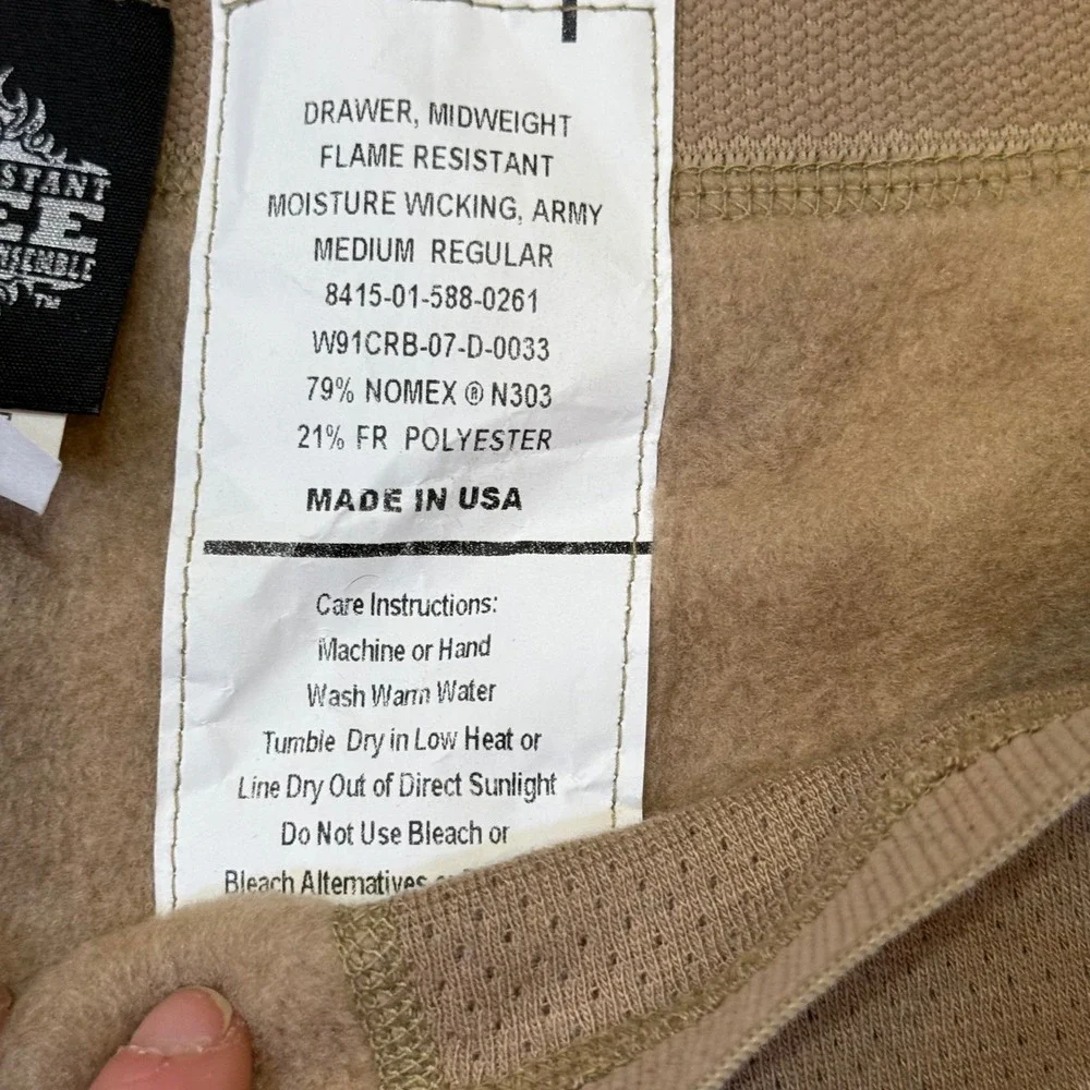US Army FREE Midweight Flame Resistant Drawers Nomex Base Layer Tan Medium Reg